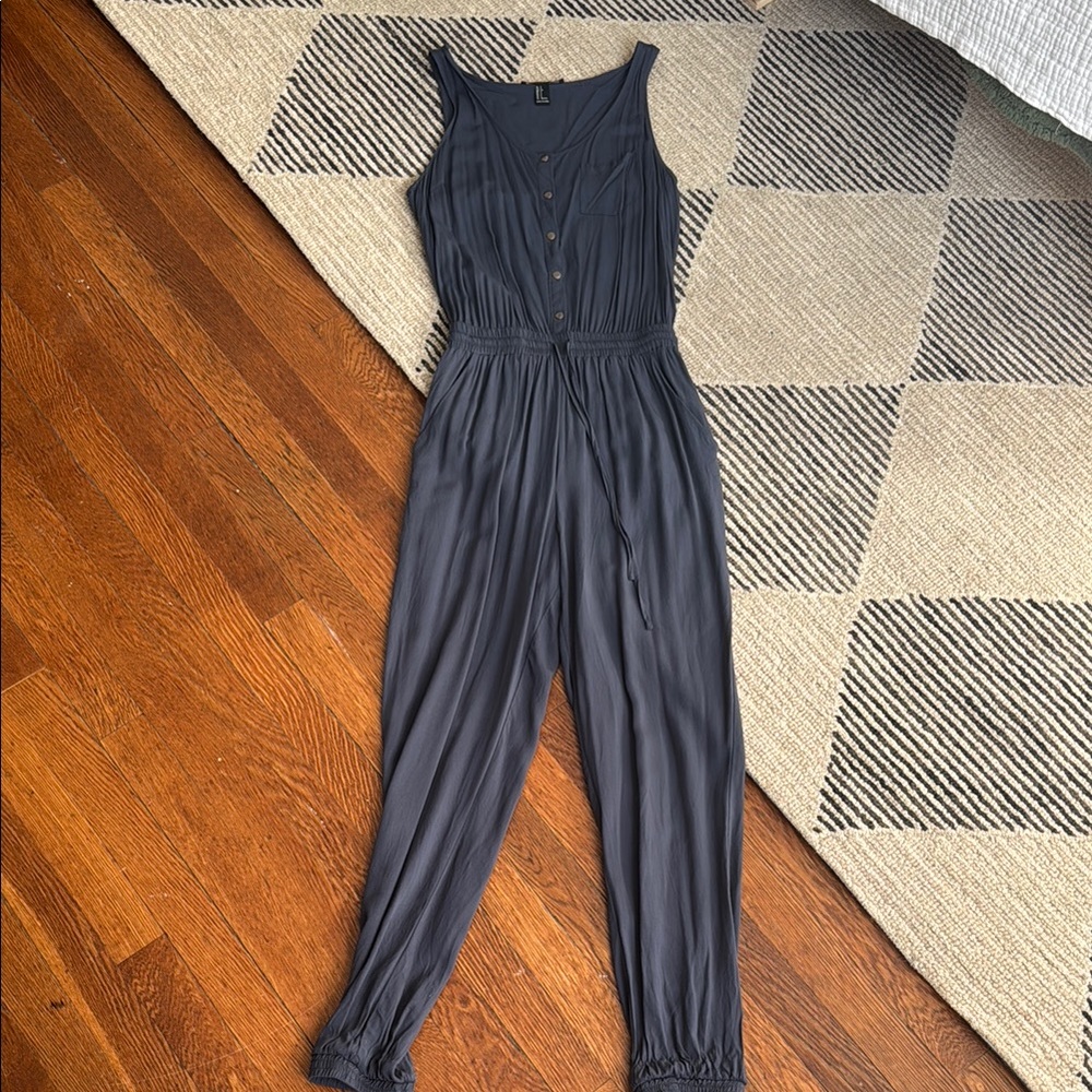 Women's Blue Sleeveless Relaxed Fit Jumpsuit